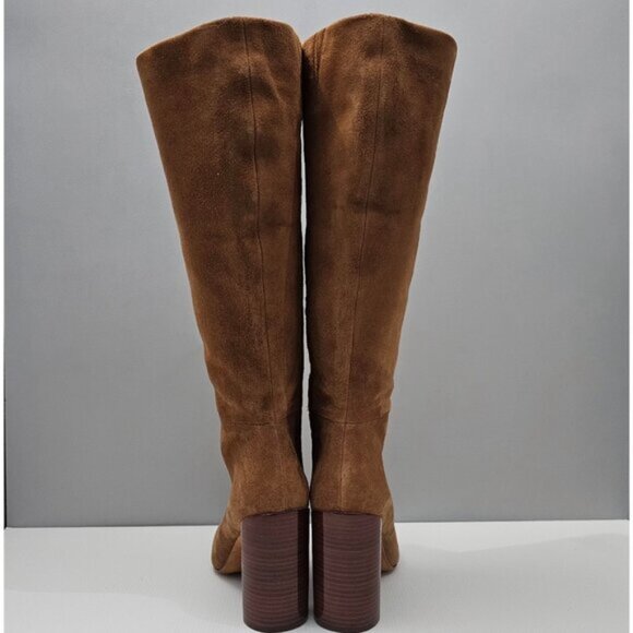 Vince Pilar Knee High Boot Women 9.5 WIDE CALF Amber Brown Suede Block Heel Fall - Picture 9 of 16
